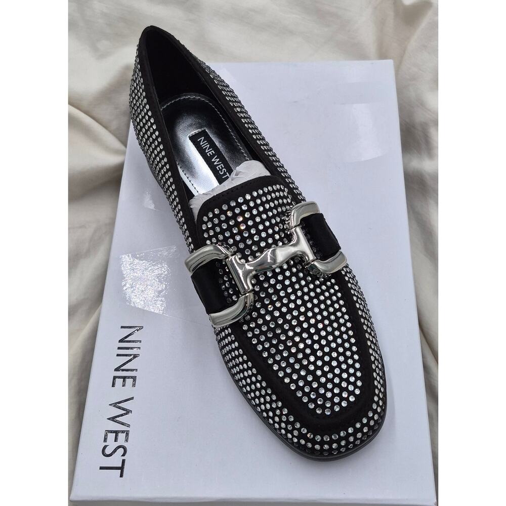 NEW Nine West Lilma Loafers Crystal embellishments and horsebit Black size 7 - Picture 2 of 7